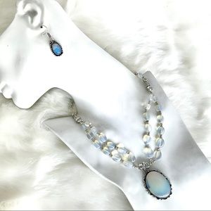 OPALITE NECKLACE AND EARRINGS SER . BALI SILVER.